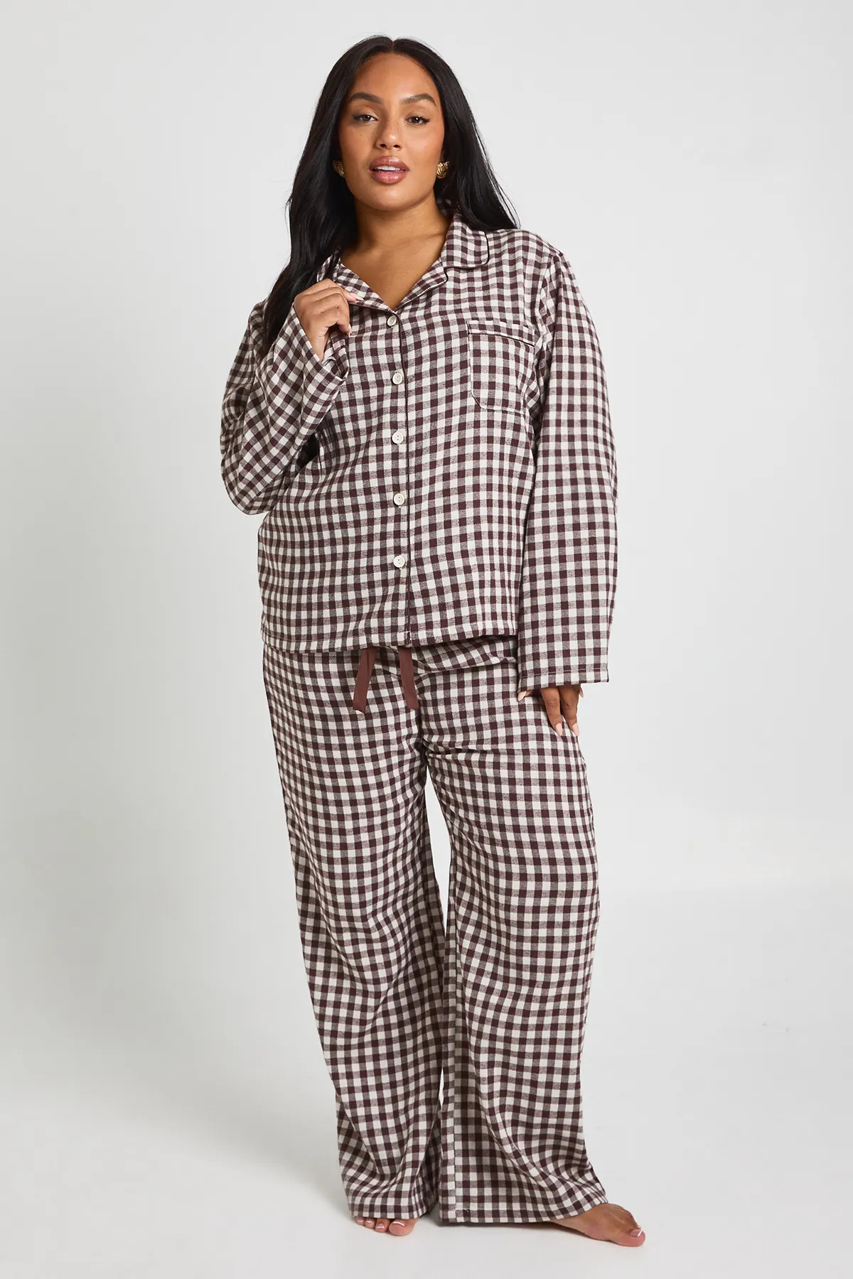 Plus Soft Touch Gingham Long Sleeve Shirt and Trouser Pyjama Set | Boohoo.com (UK & IE)