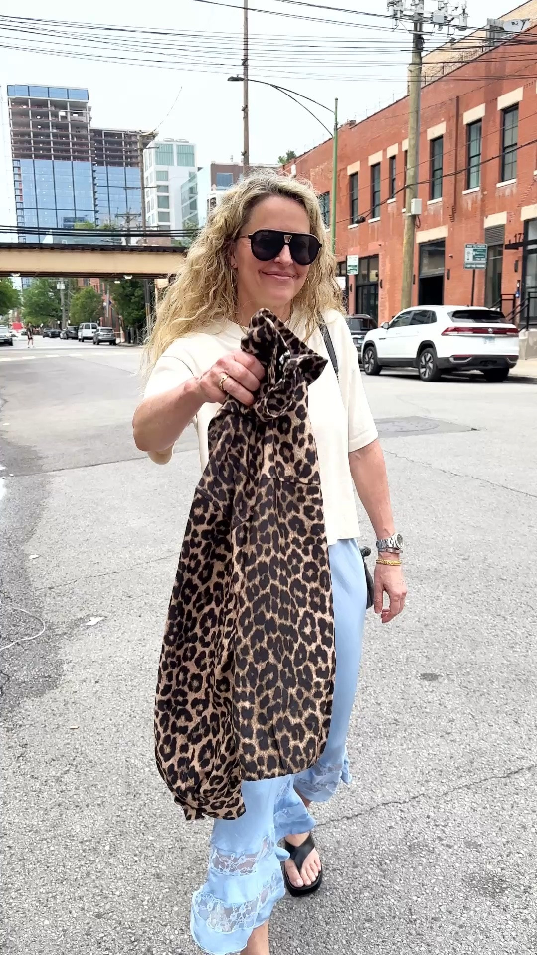 Never leave home without your leopard jacket! 
Satin and lace skirt is on trend to wear with anything!
Flip flops, boxy tee, Chicago

#LTKdayinmylife #LTKootd #LTKOver40