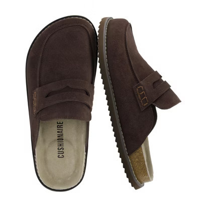 CUSHIONAIRE Zola Women’s Penny Clog Mule – Suede Slip-On with Memory Foam, Cork Footbed & Flexible Outsole - Chocolate 10 | Target