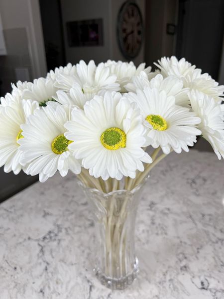 Pretty Faux Daises! Lifelike soft petals. Lovely and simple home decor! #amazon #amazonhome #founditonamazon #home #homedecor # fauxflowers #daisy #fauxdaisies #farmhousedecor #kitchendecor #flowers 

#LTKhome