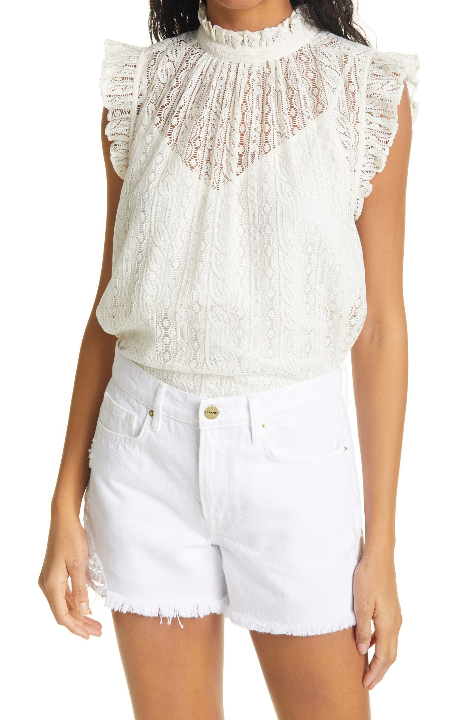 FRAME Ruffle Lace Top | Nordstrom | Nordstrom