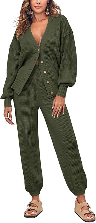 Women's Two Piece Trendy Outfits Cozy Knit Loungewear Sweater Sets Oversized Slouchy Matching Lou... | Amazon (US)