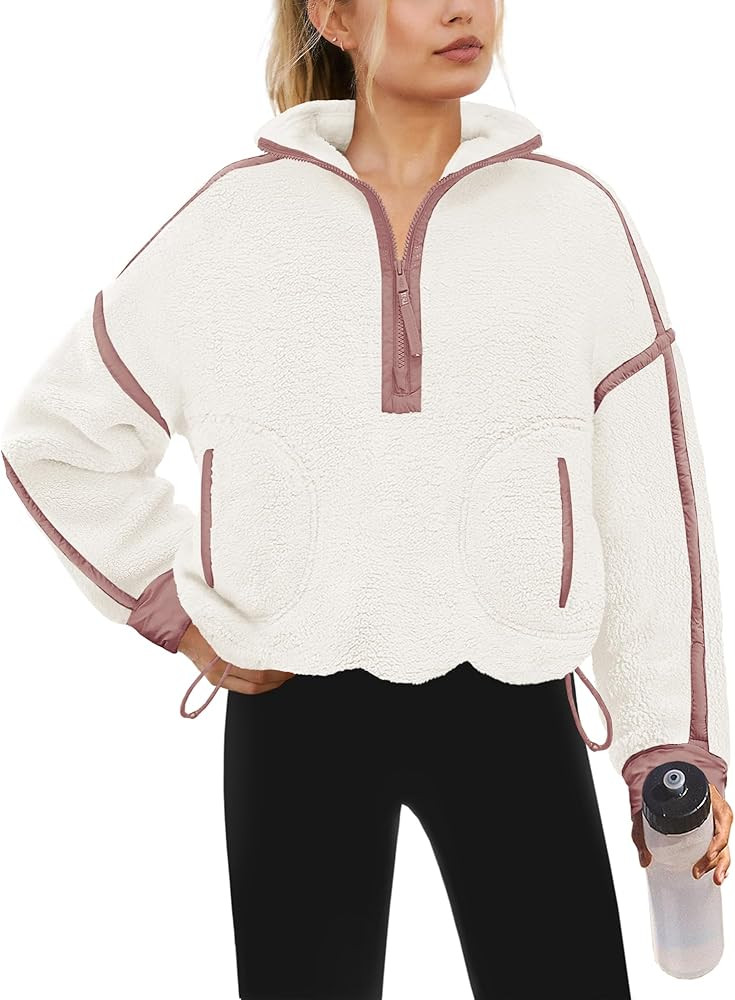 Yanekop Womens Quarter Zip Pullover Sherpa Fleece Jacket Oversized Zip Up Sweatshirt Half Zip Pul... | Amazon (US)