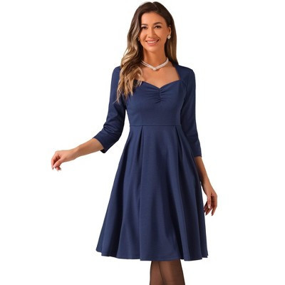 Allegra K Women's Vintage Sweetheart Neck 1950s Retro Cocktail A-Line Dresses Dark Blue Medium | Target