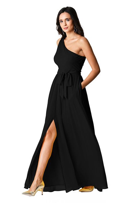 One-shoulder chiffon maxi dress | eShakti