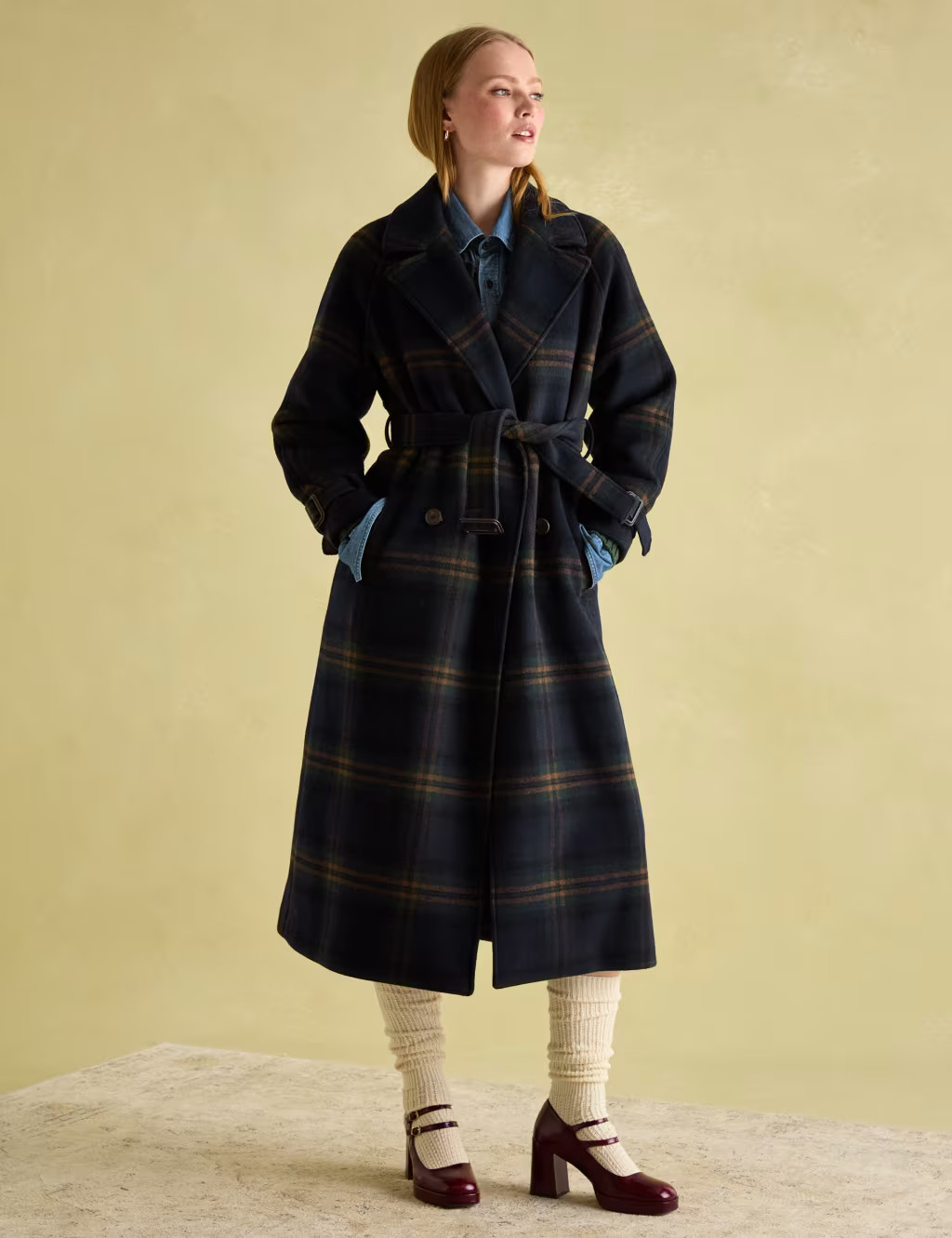 Wool Blend Checked Trench Style Coat | Marks & Spencer (UK)