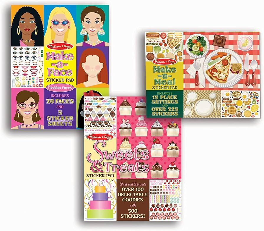 Melissa & Doug Sticker Pads Set: Sweets and Treats, Make-a-Face Fashion, and Make-a-Meal | Amazon (US)