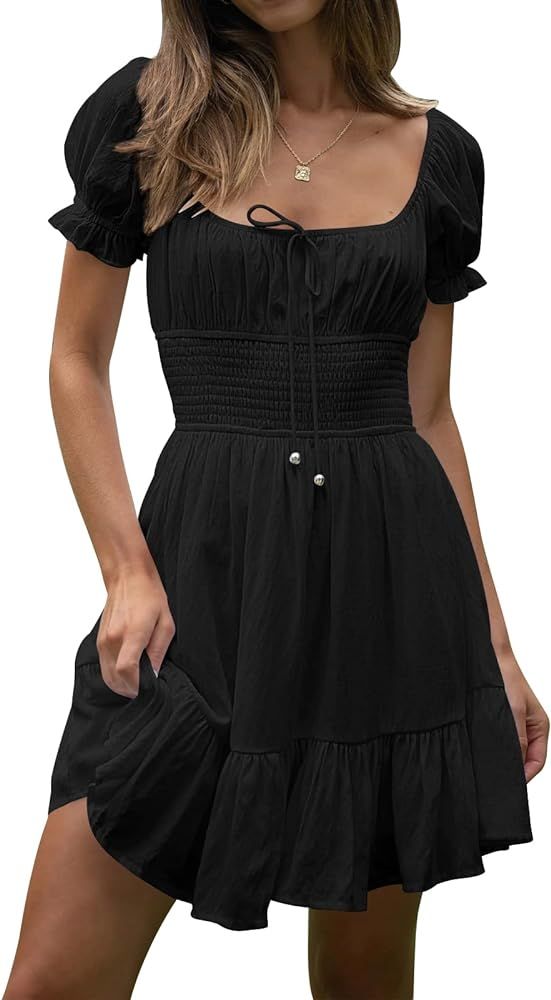 LILLUSORY Women's Square Neck Cottagecore Mini Dresses 2023 Summer Puff Sleeve Sundress A Line Ca... | Amazon (US)