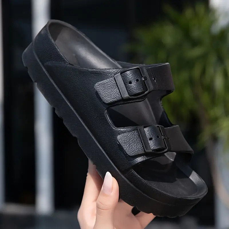 Solid Color EVA Slides, Platform Soft Sole Double Buckle Bands Beach Slides, Comfort Vacation Sli... | Temu Affiliate Program
