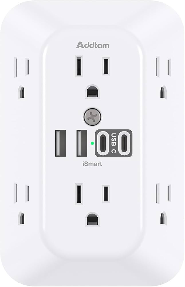 Addtam Surge Protector Outlet Extender, 6-Outlet Splitter with 4 USB Wall Charger(2 USB-C Ports),... | Amazon (US)