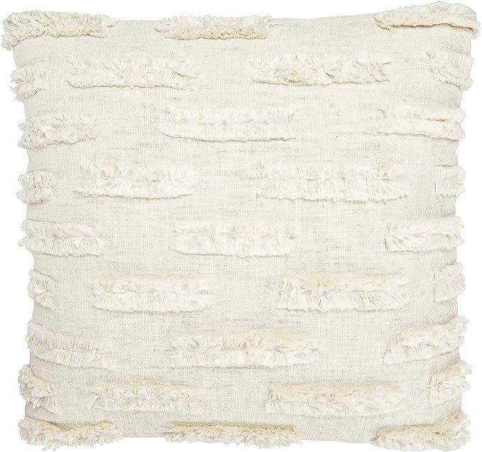 Creative Co-Op White Cotton Embroidered Lines of Decorative Fringe Pillows | Amazon (US)