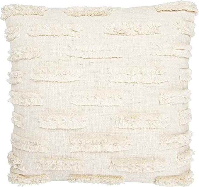 Creative Co-Op White Cotton Embroidered Lines of Decorative Fringe Pillows | Amazon (US)