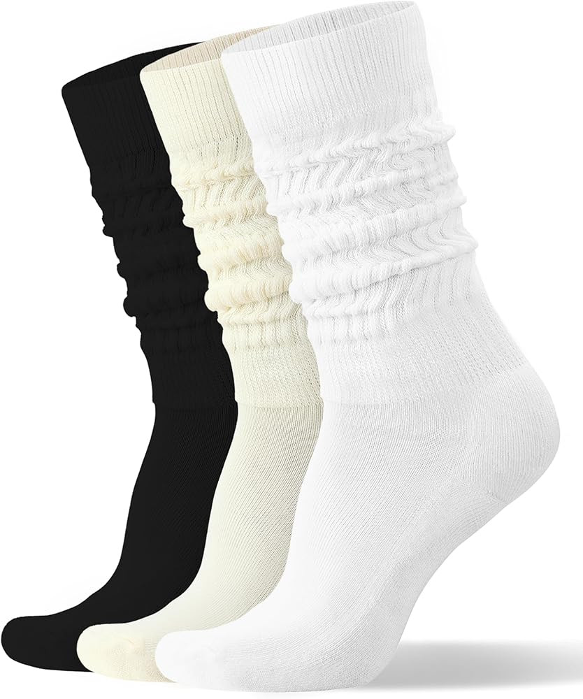 Womens Slouch Scrunch Socks Retro Knee High Soft Stack Chunky Cozy Boot Socks For Women Size 6-11 | Amazon (US)