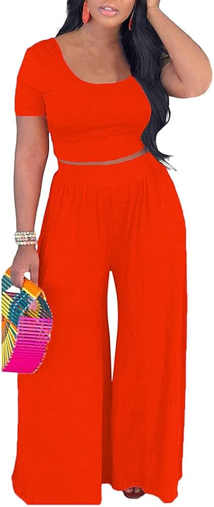 BFFBABY 2 Piece Outfits for Women Sexy Backless Short Sleeve Crop Top High Waist Wide Leg Long Pa... | Amazon (US)