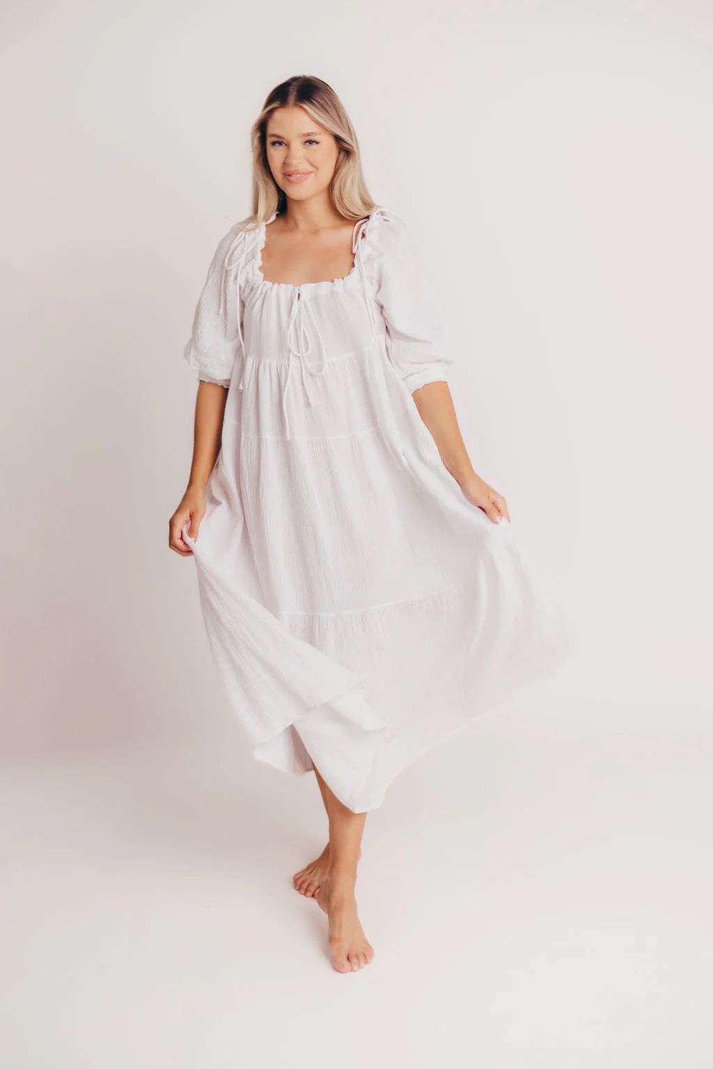 Ravenna Babydoll Maxi Dress in White - Bump and Nursing Friendly | Worth Collective
