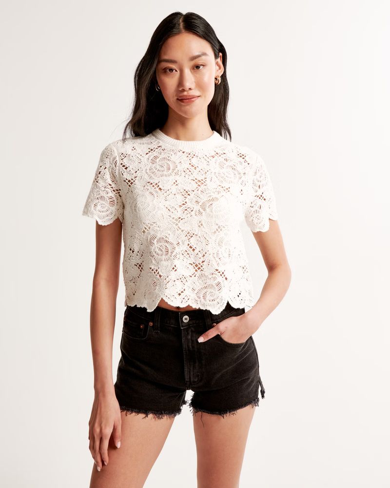 Women's Crochet-Style Lacy Tee | Women's | Abercrombie.com | Abercrombie & Fitch (US)