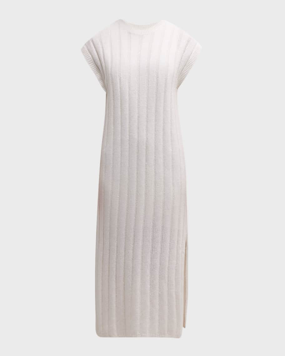 Brunello Cucinelli Paillette Rib Knit Cap-Sleeve Midi Dress | Neiman Marcus