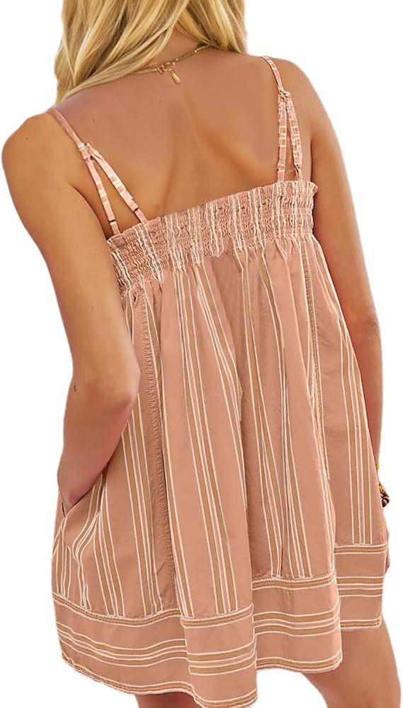 Women 2 Piece Lounge Set Sleeveless Striped Cami Peplum Top Boxer Shorts Loose Ruffle Matching Pj... | Amazon (US)