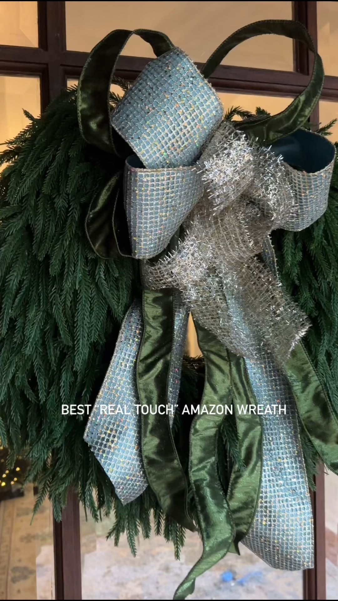 Amazon find real-touch for my front door | 24" Norfolk Pine Christmas Wreath, slight tear drop shape with burlap ribbon  | Amazon finds | Christmas decor inspo | Christmas decorating | front door wreath styling | holiday inspiration | linked exact ribbon used for my bows and similar 

#LTKCyberWeek #LTKHoliday #LTKSaleAlert