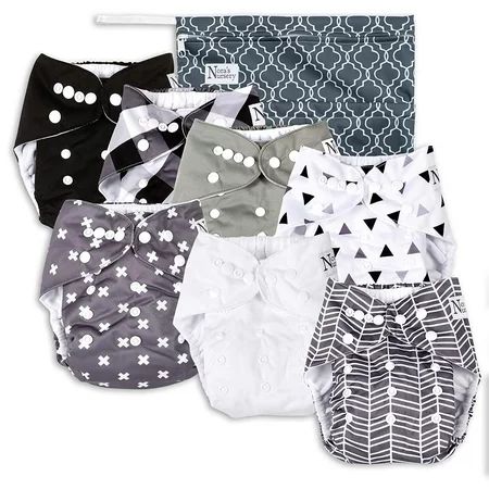 Unisex Baby Cloth Pocket Diapers 7 Pack, 7 Bamboo Inserts, 1 Wet Bag by Nora's Nursery | Walmart (US)