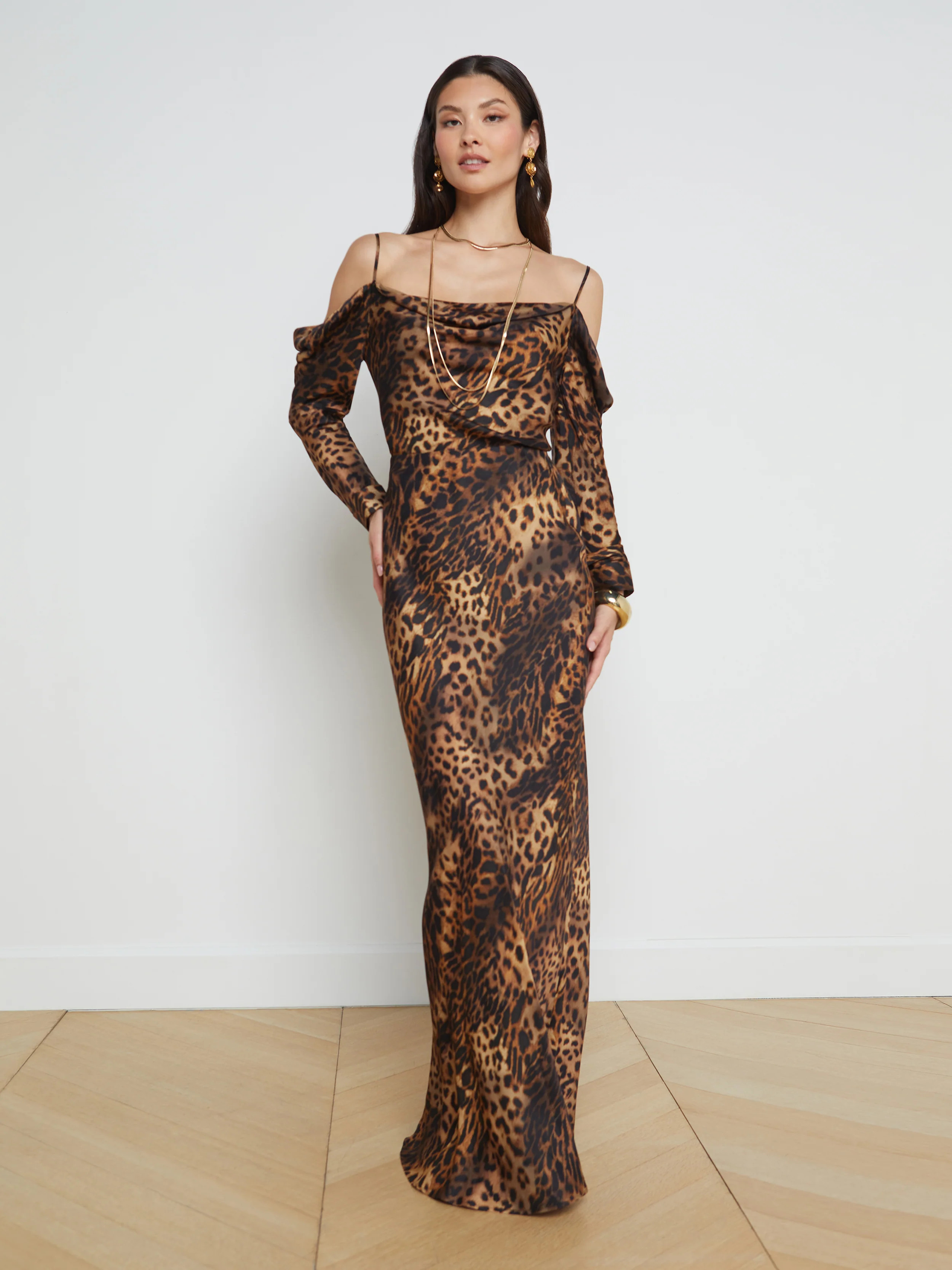 L'AGENCE Zeta Skirt in Brown Multi Oil Leopard | L'Agence
