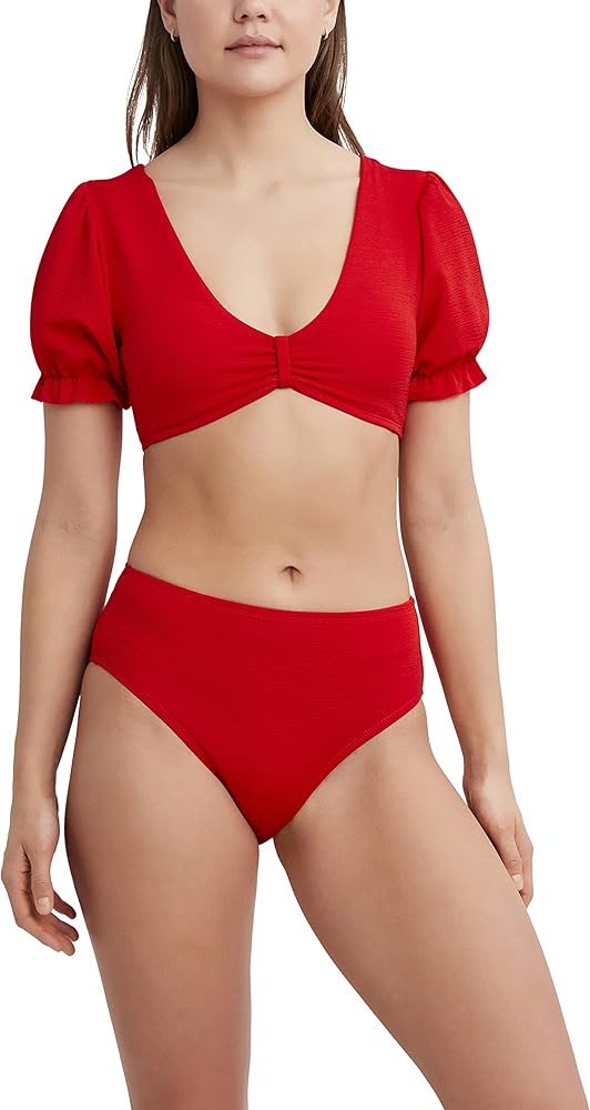 BCBGMAXAZRIA Women's Poof Sleeve Swimsuit Top | Amazon (US)