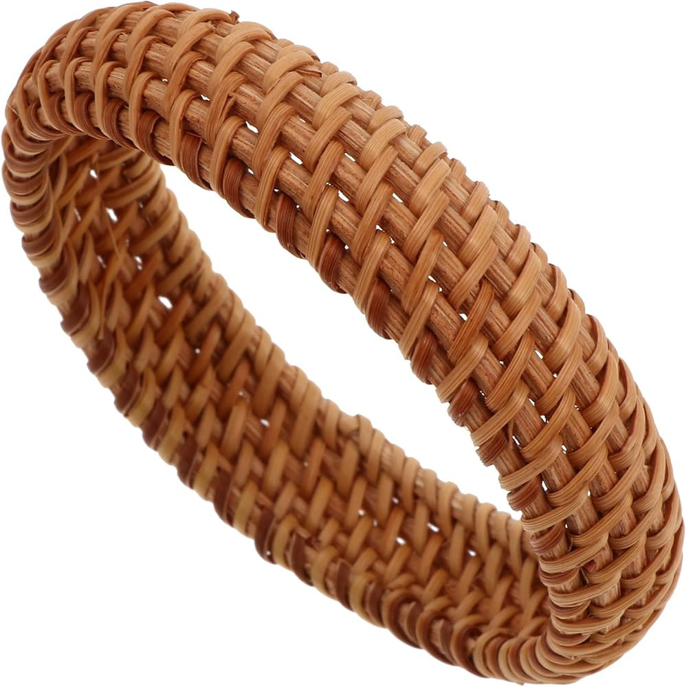 Ciieeo Woven Rattan Wide Bangle Bracelet for Women Bohemian Summer Beach Jewelry Natural Braided ... | Amazon (US)