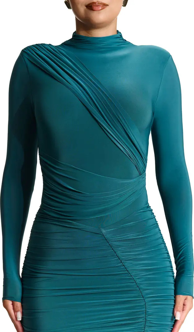 Drama Ruched Long Sleeve Ribbed Body-Con Bodysuit | Nordstrom