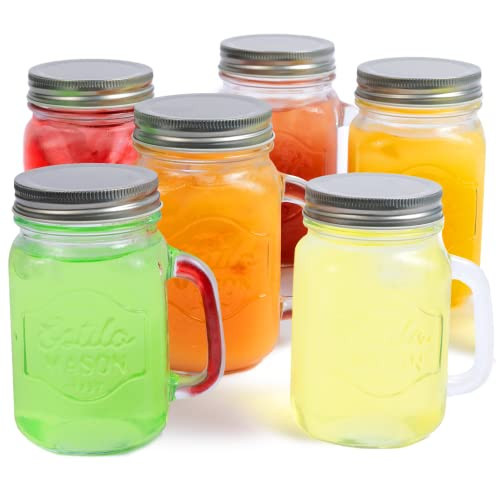 Estilo Mason Jar, 16 oz, Set of 6, Glass Drinking Cups with Handles, Tin Lids, Overnight Oats Jars, Smoothie Cups | Amazon (US)
