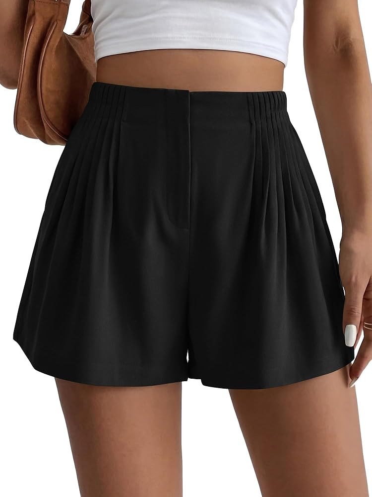 BTFBM Womens Shorts Casual 2026 Spring Summer Elastic High Waisted Pleated Cotton Shorts Beach Va... | Amazon (US)