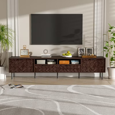 78" TV Stand for TVs up to 85", Brown TV Console Media Console TV Cabinet Entertainment Center with Diamond Soft-close Door & Drawers - ModernLuxe | Target