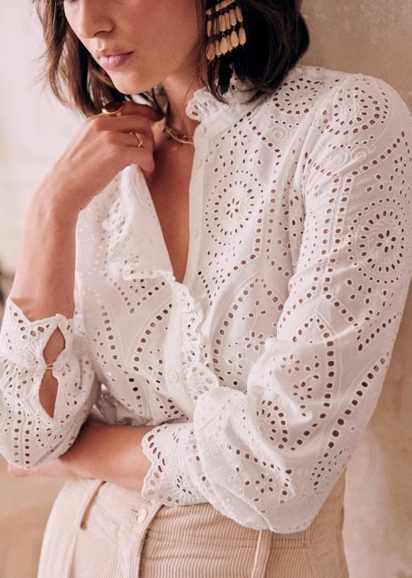 Chloé Shirt - Embroidered Ecru - Organic Cotton - Sézane | Sezane Paris