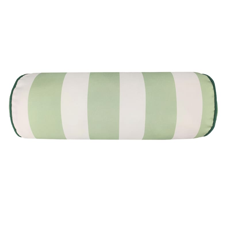 Green & White Cabana Stripe Bolster Outdoor Throw Pillow | At Home