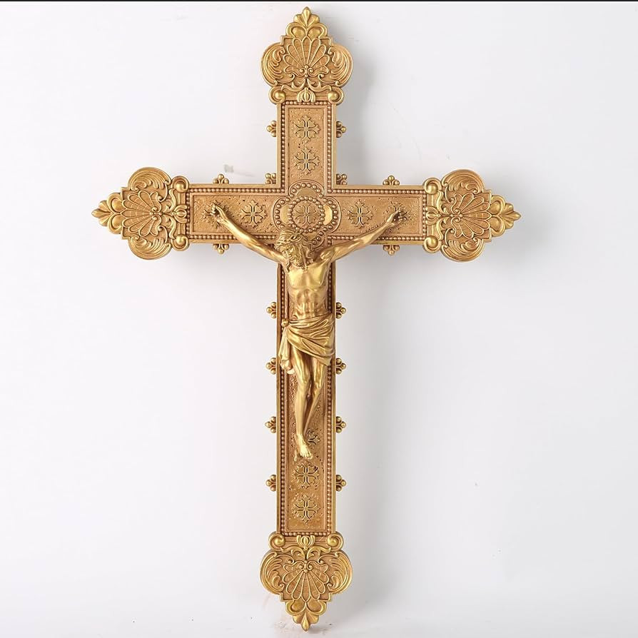 BC Catholic Crucifix Wall Cross, Holy Cross, Religious Gift, Hand-painted in Metal Gold, 12"H by ... | Amazon (US)