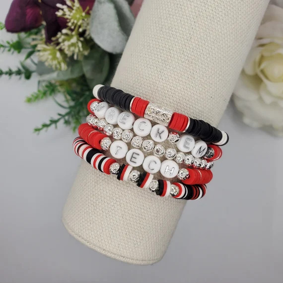 Heishi Bracelet Stack Texas Tech- heishi beads red raiders wreck em tech white red black silver g... | Etsy (US)