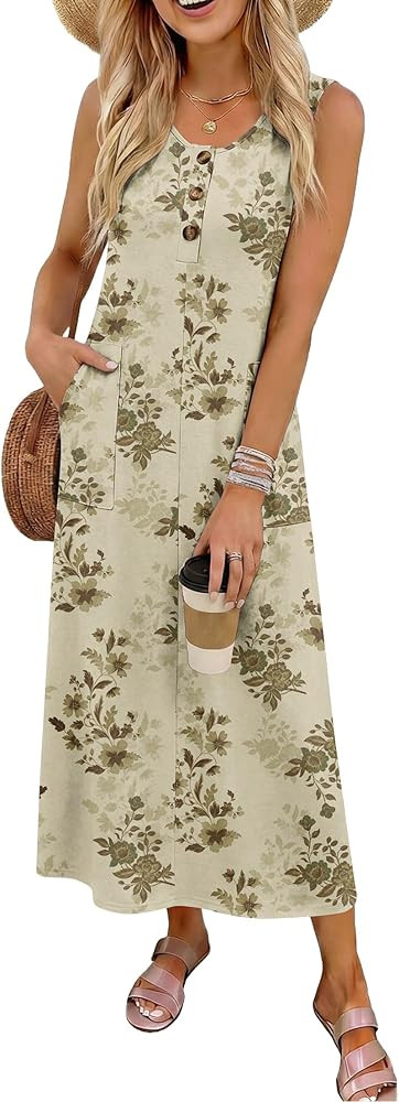 Naggoo Womens Summer 2026 Casual Midi Maxi Dresses Boho Sleeveless Button Down Long Beach Sundres... | Amazon (US)