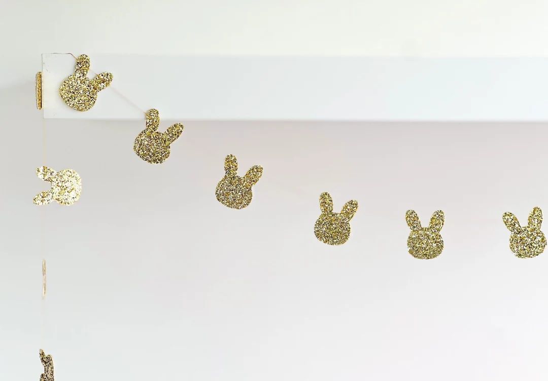 PRE-ORDER *** Mini Glitter Bunny Garland - Gold or Silver - Bunting, Banner, Easter, Decor | Etsy (US)
