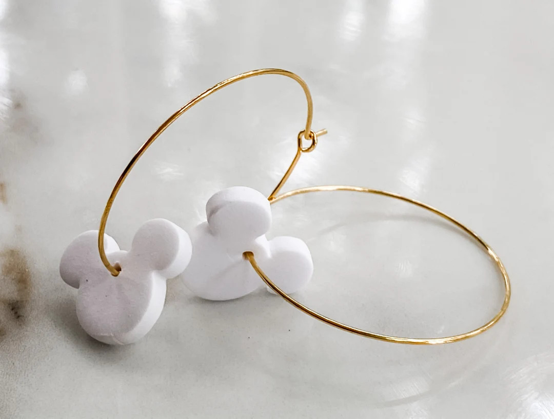 CLAY EARRINGS ~ Large Gold Plated Hoop Mickey Inspired Earrings ~ Nickel Free ~ Hypoallergenic | Etsy (US)