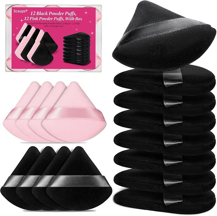 24Pcs Black and Pink Powder Puff, Triangle Powder Puffs, Powder Puffs for Makeup and Cosmetic Fou... | Amazon (US)