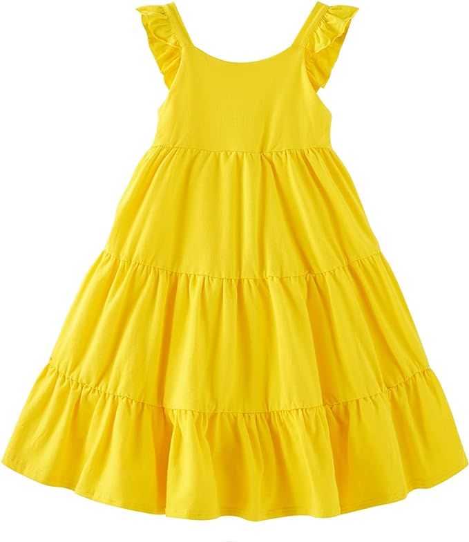 Little Girls Summer Sleeveless Dress Causal Floral Beach Sundress Tiered Swing Princess Dress wit... | Amazon (US)