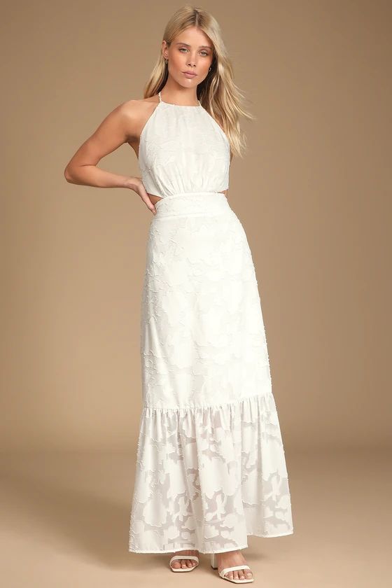 Touch of Elegance White Floral Burnout Halter Maxi Dress | Lulus (US)