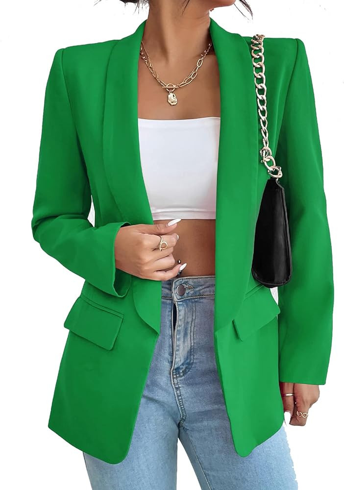 Perbai Women's Long Sleeve Open Front Blazer Casual Shawl Collar OL Work Office Suit Jacket | Amazon (US)