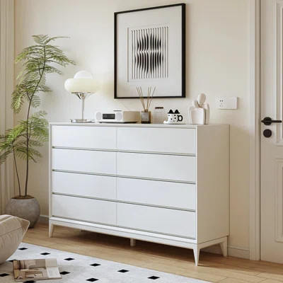 59.06"White Solid Wood Eight-Drawer Cabinet | Wayfair North America