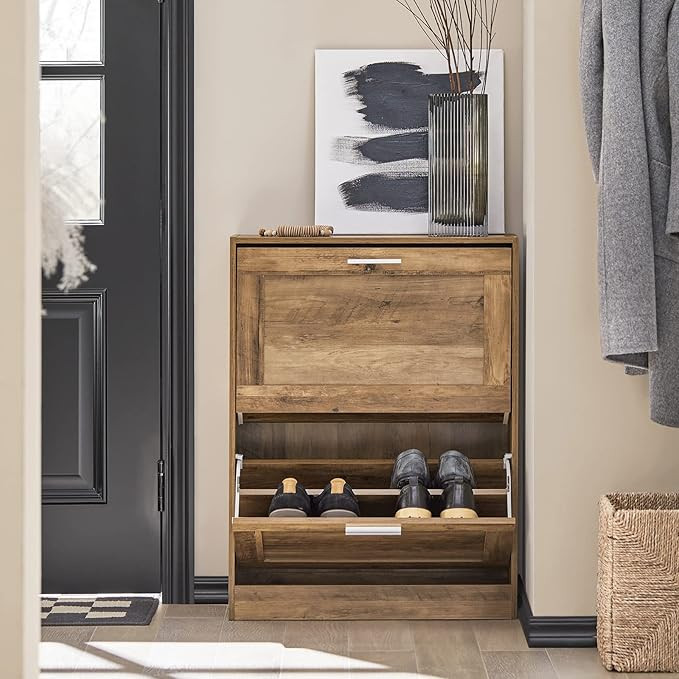 Haotian Small Shoe Storage Cabinet Entryway, Slim Shoe Rack for Small Space 2 Flip-Drawers, Shoe ... | Amazon (US)