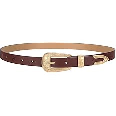 SUOSDEY Western Skinny Leather Belt for Women Cowgirl Cowboy Carving Buckle Waist Belt for Jeans ... | Amazon (US)