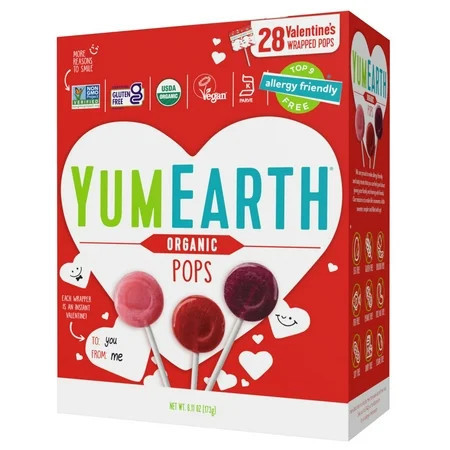 YumEarth Organic Valentine Pops Assorted Flavors Gluten Free Shelf-Stable 28 Count Box | Walmart (US)