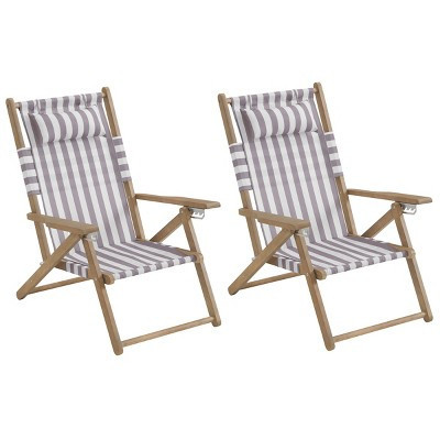 Set of 2 Beach Chairs - Outdoor Weather-Resistant Wood Folding Chairs with Carry Straps and Reclining Seat - Beach Essentials by Lavish Home (Taupe) | Target