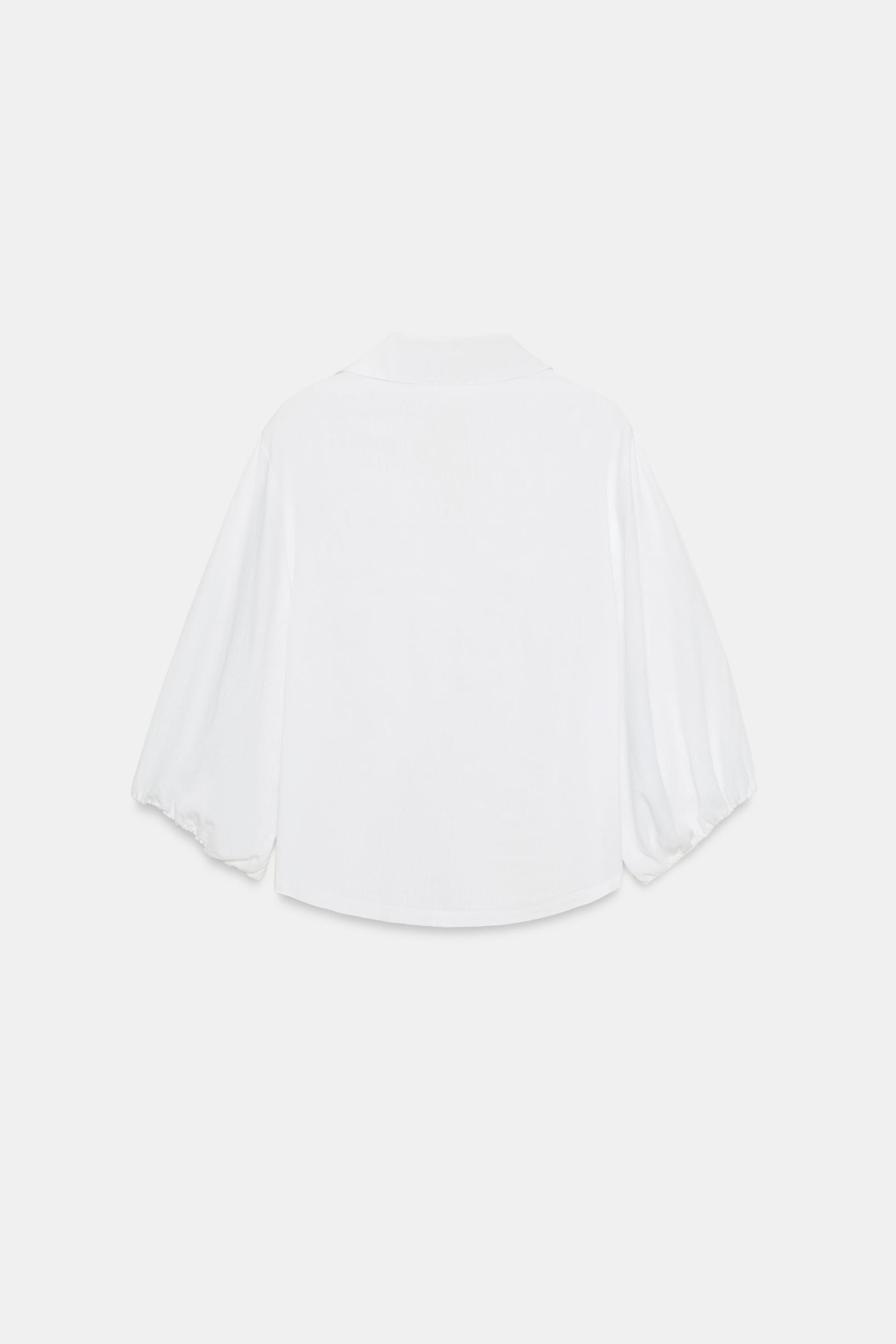 LINEN BLEND PUFF SLEEVE SHIRT | Zara US
