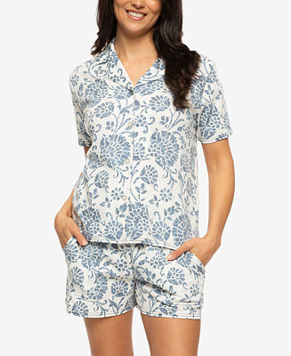 Women's Josephine Notched Collared Shirt and Shorts Pajama Set Style 900871 | Macy's