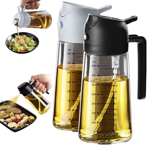 TrendPlain 16oz/470ml Glass Olive Oil Sprayer for Cooking – 2 in 1 Olive Oil Dispenser Bottle for Kitchen Gadgets and Air Fryer Accessories, Salad, BBQ - Black & Ash | Amazon (US)